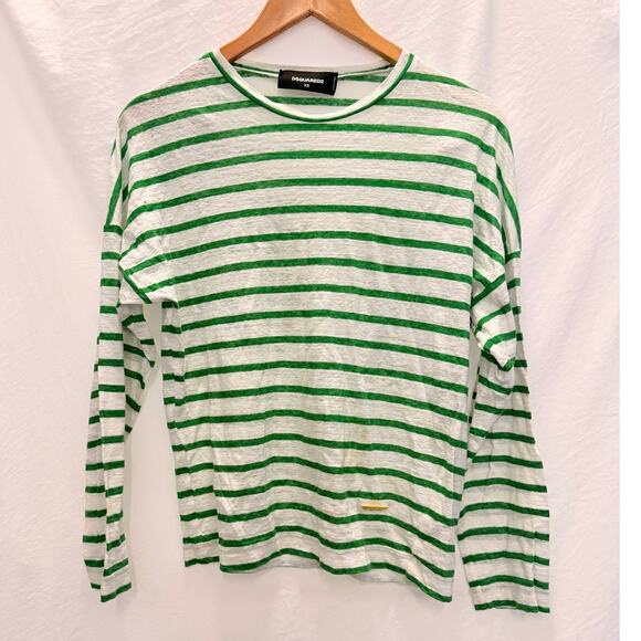 Dsquare2 Men's Green‎ Stripe Long Sleeve Tee Shirt XS Summer Europe Paris - Picture 1 of 7